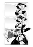  &gt;_&lt; 1girl 3koma animal animal_on_shoulder azur_lane bare_shoulders belt bird blush breasts buttons closed_mouth coat collared_shirt comic commentary_request crossed_arms eagle enterprise_(azur_lane) greyscale hair_between_eyes hat highres imagawa_akira long_hair military military_hat monochrome necktie off_shoulder open_mouth peaked_cap shirt sidelocks sleeveless sleeveless_shirt smile translated very_long_hair waving_arm 
