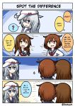  3girls ? blue_eyes brown_eyes brown_hair comic directional_arrow english fang hair_down hammer_and_sickle hat hibiki_(kantai_collection) highres ikazuchi_(kantai_collection) inazuma_(kantai_collection) kantai_collection long_hair looking_at_another multiple_girls no_nose open_mouth peaked_cap raythalosm remodel_(kantai_collection) sickle sideways_hat silver_hair sparkle spoken_question_mark star sweat verniy_(kantai_collection) white_hat yellow_eyes 