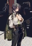  alternate_costume black_hair character_name eyepatch girls_frontline green_eyes gun mac-10_(girls_frontline) rei_(sanbonzakura) scar submachine_gun tagme weapon 