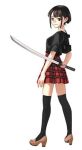  akamatsu_ken black_eyes black_hair black_legwear commentary_request high_heels katana looking_at_viewer lowres official_art ogura_yui pleated_skirt seiyuu_connection skirt sword thigh-highs uq_holder! weapon 