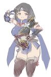  1girl armor black_hair breasts gloves headband highres japanese_clothes kamura_(armor) large_breasts monster_hunter_(series) monster_hunter_rise pauldrons short_hair shoulder_armor simple_background sketch thigh-highs white_background yazawa_owl 