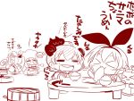  4girls animal_ears bangs blunt_bangs bowl chef_hat chibi chopsticks cloak closed_eyes collar comic commentary_request drooling eating enemy_aircraft_(kantai_collection) fake_animal_ears fish folded_ponytail food_in_mouth greyscale grilling hachimaki hair_ornament hairband happi hat headband holding holding_bowl holding_chopsticks holding_plate japanese_clothes kantai_collection long_hair long_sleeves mittens monochrome multiple_girls nejiri_hachimaki northern_ocean_hime northern_water_hime open_mouth plate rabbit_ears rensouhou-chan rice_bowl sako_(bosscoffee) shimakaze_(kantai_collection) shinkaisei-kan sidelocks sleeveless smile translation_request yukikaze_(kantai_collection) 