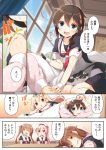  1boy 5girls admiral_(kantai_collection) blue_eyes braid brown_hair comic harusame_(kantai_collection) highres kantai_collection long_hair multiple_girls murasame_(kantai_collection) remodel_(kantai_collection) shigure_(kantai_collection) shiratsuyu_(kantai_collection) single_braid speech_bubble translation_request yume_no_owari yuudachi_(kantai_collection) 