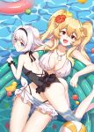  2girls anne_bonny_(fate/grand_order) ass blonde_hair blue_eyes breasts facial_scar fate/grand_order fate_(series) hair_between_eyes large_breasts mary_read_(fate/grand_order) multiple_girls orange_eyes rubber_duck scar short_hair smile_(mm-l) swimsuit twintails white_hair 