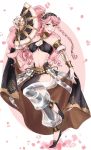  1girl alternate_costume bare_shoulders blush braid breasts fire_emblem fire_emblem:_kakusei fire_emblem_heroes full_body gloves hairband highres long_hair looking_at_viewer navel olivia_(fire_emblem) pink_hair ponytail smile solo twin_braids 