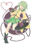 1girl aki_maki_yuu black_legwear blush downscaled dutch_angle eyeball floral_print full_body green_eyes green_hair hat hat_removed hat_ribbon headwear_removed heart heart_of_string highres komeiji_koishi long_sleeves looking_at_viewer md5_mismatch one_eye_closed open_mouth phone resized revision ribbon shirt short_hair skirt smile socks solo standing standing_on_one_leg string third_eye touhou white_background wide_sleeves 