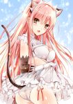  1girl animal_ears ass bangs blush breasts cat_ears cat_tail fate/grand_order fate_(series) gloves kemonomimi_mode long_hair looking_at_viewer medb_(fate/grand_order) medium_breasts open_mouth panties pink_hair raimu_(yuzu-raimu) smile solo tail tiara underwear white_gloves yellow_eyes 