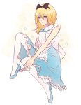  1girl alice_(wonderland) alice_(wonderland)_(cosplay) alice_in_wonderland apron artist_request blonde_hair blue_eyes breasts cosplay dress hairband kingdom_hearts kingdom_hearts_ii namine pantyhose short_hair solo 