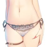  1girl arm_behind_back bare_arms bikini black_panties close-up highres lace lace-trimmed_panties nail_polish navel panties red_nails side-tie_bikini solo stomach swimsuit tatapopo thigh_strap underwear 