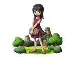  1girl black_hair blue_eyes bodskih book brown_dress collarbone dress full_body holding holding_book long_hair looking_at_viewer nico_robin one_piece outdoors short_dress sleeveless sleeveless_dress smile solo standing transparent_background tree younger 