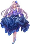  1girl artist_request bare_shoulders carcasonne_(oshiro_project) dress dress_lift elbow_gloves flower full_body gloves hair_flower hair_ornament high_heels long_hair looking_at_viewer official_art oshiro_project oshiro_project_re purple_gloves purple_hair sleeveless sleeveless_dress solo transparent_background violet_eyes 