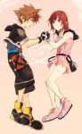  1boy 1girl blue_eyes blush breasts brown_hair gloves jewelry kairi_(kingdom_hearts) kingdom_hearts kingdom_hearts_ii necklace ramochi_(auti) redhead short_hair sora_(kingdom_hearts) 