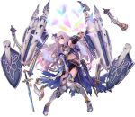  1girl ;( armor armored_boots armpits artist_request boots breastplate carcasonne_(oshiro_project) castle detached_sleeves full_body long_hair midriff navel official_art oshiro_project oshiro_project_re purple_hair shield solo sword torn_clothes transparent_background unsheathed violet_eyes weapon 