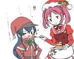  !! ... 2girls :&gt; :o =_= akatsuki_(kantai_collection) alternate_costume apron bell black_belt black_hair black_hat blush bow bowtie cake capelet cink-knic closed_mouth dress feeding flat_cap food fork frilled_apron frills fur-trimmed_capelet fur-trimmed_hat hair_between_eyes hair_bobbles hair_ornament hands_on_hips hat holding holding_fork holding_plate holly juliet_sleeves kantai_collection long_hair long_sleeves looking_at_another maid mittens multiple_girls one_eye_closed open_mouth parted_lips pink_hair plate puffy_sleeves red_bow red_bowtie red_capelet red_dress red_hat red_mittens red_shirt remodel_(kantai_collection) santa_costume santa_hat sazanami_(kantai_collection) shirt sidelocks simple_background sketch slice_of_cake sparkle strawberry_shortcake striped striped_bow striped_bowtie sweat twintails very_long_hair waist_apron white_apron white_background 