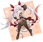  1girl azur_lane black_legwear blush chains detached_sleeves eyebrows_visible_through_hair full_body garter_straps grey_hair heart high_heels looking_at_viewer open_mouth pink_eyes shiosoda smile solo thigh-highs twintails 
