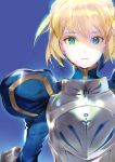  119 1girl ahoge armor artoria_pendragon_(all) bangs blonde_hair breastplate fate/stay_night fate_(series) green_eyes juliet_sleeves long_sleeves looking_at_viewer parted_lips puffy_sleeves saber short_hair solo upper_body 