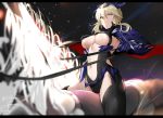  armor artoria_pendragon_(all) artoria_pendragon_(lancer_alter) blonde_hair breasts capelet fate/grand_order fate_(series) horse horseback_riding isshiki_(ffmania7) large_breasts reins riding thigh-highs under_boob yellow_eyes 