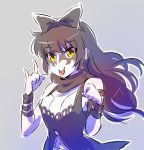  1girl \m/ blake_belladonna commentary_request cosplay iesupa kiss_(rock_band) makeup rwby solo tongue tongue_out 