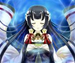  1girl anchor aura black_hair breasts cleavage closed_eyes commentary_request detached_sleeves hair_ornament hair_tubes kantai_collection long_hair mizuho_(kantai_collection) solo tk8d32 