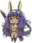  &lt;o&gt;_&lt;o&gt; 1girl animal_ears bangs bra chan_co chibi detached_collar egyptian eyebrows_visible_through_hair facial_mark fate/grand_order fate_(series) hair_between_eyes hairband holding holding_staff jackal_ears jewelry long_hair looking_at_viewer low-tied_long_hair medjed nitocris_(fate/grand_order) panties purple_hair sandals staff standing standing_on_one_leg underwear very_long_hair violet_eyes white_bra white_panties 