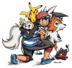  1boy absurdres highres litten lycanroc pikachu pokemon pokemon_(anime) pokemon_(creature) pokemon_(game) pokemon_sm pokemon_sm_(anime) rohanite rowlet satoshi_(pokemon) 