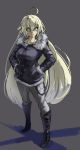  1girl ahoge bespectacled blonde_hair boots breasts casual chains coat eu03 fate/apocrypha fate/grand_order fate_(series) full_body fur_collar glasses hair_between_eyes hands_in_pockets highres jeanne_alter knee_boots long_hair medium_breasts pants ruler_(fate/apocrypha) sketch solo very_long_hair winter_clothes winter_coat yellow_eyes 