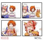  !! 2girls :3 :d ?? animal_ears bare_shoulders blush breasts cat character_name cleavage comic commentary_request copyright_name d: fate/extra fate_(series) fox_ears fujimaru_ritsuka_(female) hair_ribbon highres hiss jacket keita_naruzawa large_breasts left-to-right_manga multiple_girls one_side_up open_mouth orange_eyes orange_hair parody paws pen-pineapple-apple-pen pink_hair ponytail ribbon sharp_teeth smile standing sweat tamamo_(fate)_(all) tamamo_cat_(fate) tamamo_no_mae_(fate) teeth white_jacket 