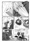  3girls animal_ears bow braid cape cat_ears comic control_rod dress emu_(toran) greyscale hair_bow hat highres kaenbyou_rin lily_white long_hair monochrome multiple_girls page_number reiuji_utsuho third_eye touhou translation_request twin_braids wheelbarrow wings 