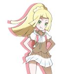  blonde_hair blush green_eyes highres kisama lillie_(pokemon) pokemon pokemon_(game) pokemon_sm pokemon_ultra_sm pout skirt 