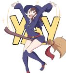  1girl broom brown_hair celebration hat highres image_sample kagari_atsuko little_witch_academia red_eyes smile solo spoilers tumblr_sample witch_hat 