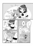  2girls black_wings blush bow cirno comic greyscale hair_bow hat holding_photo ice ice_wings in_tree monochrome multiple_girls peku_(science_santa-san) photo_(object) puffy_short_sleeves puffy_sleeves shameimaru_aya shirt short_hair short_sleeves shoulder_rest shy sitting sitting_in_tree skirt smile tokin_hat touhou translation_request tree tree_branch wings 