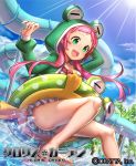  :d barefoot blue_sky chloris_garden copyright_name day dutch_angle frog_hood green_eyes innertube long_hair official_art open_mouth oratta_ad_account pink_hair pool sky smile sunlight swimsuit tree water water_slide 