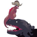  chibi fangs from_side godzilla monster monster_in_kamata monster_in_shinagawa no_humans on_head open_mouth profile sharp_teeth shin_godzilla simple_background teeth white_background yosi135 