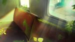  absurdres banishment bench commentary_request day grass highres interior leaf moss no_humans original plant ruins seat sunlight train_interior window 