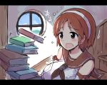  book breasts brown_eyes brown_hair detached_sleeves hairband holding holding_book indoors kantai_collection large_breasts mizumoto_tadashi natori_(kantai_collection) open_mouth short_hair stairs upper_body 