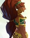  1girl big_hair blue_lipstick dark_skin earrings gerudo green_eyes hoop_earrings jewelry lipstick long_hair makeup muscle muscular_female nesskain pointy_ears redhead the_legend_of_zelda the_legend_of_zelda:_breath_of_the_wild urbosa 