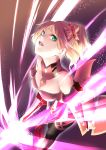  1girl bare_shoulders blonde_hair braid breasts clarent cleavage detached_sleeves dutch_angle fate/apocrypha fate_(series) french_braid green_eyes looking_at_viewer medium_breasts parted_lips ponytail saber_of_red scrunchie snowcat. solo thigh-highs type-moon 