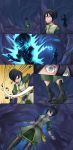  1boy 1girl avatar:_the_last_airbender avatar_(series) black_hair blind bracelet cave faceless faceless_male green_eyes hairband highres ibenz009 jewelry magic_circle petrification scared spell surprised toph_bei_fong 