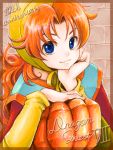  1girl artist_request blue_eyes breasts curly_hair dragon_quest dragon_quest_vii dress hat hood long_hair maribel_(dq7) medium_breasts redhead solo source_request 