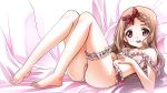  10s 1girl aoba_kokona brown_hair commentary_request full_body garters hair_ornament hair_ribbon hairclip highres long_hair open_mouth red_eyes ribbon senomoto_hisashi solo underwear yama_no_susume 