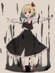  1girl :d blonde_hair darkness frilled_skirt frills full_body hair_ribbon open_mouth outstretched_arms red_eyes ribbon rion_(glayjirobass) rumia shirt short_hair skirt smile spread_arms the_embodiment_of_scarlet_devil touhou vest 