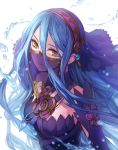  1girl aqua_(fire_emblem_if) blue_hair dress elbow_gloves fire_emblem fire_emblem_heroes fire_emblem_if gloves jewelry long_hair looking_at_viewer solo veil very_long_hair yellow_eyes 