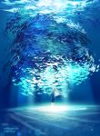  2013 animal artist_name blue facing_away fish light_rays loika ocean_bottom original school_of_fish solo standing sunbeam sunlight underwater watermark web_address white 