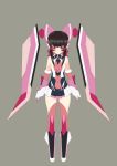  10s 1girl absurdres bangs bare_shoulders black_hair blunt_bangs breasts covered_navel elbow_gloves full_body gloves grey_background highres lc5_(kazuya) long_hair pleated_skirt senki_zesshou_symphogear simple_background skirt small_breasts solo thigh-highs tsukuyomi_shirabe twintails violet_eyes 