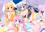  3girls :d all_fours animal_ears aoi_yun arm_ribbon ass bangs bare_legs bare_shoulders barefoot bear_ears bear_girl bear_tail bed bell bell_choker belt_buckle between_toes black_bow black_neckwear blonde_hair blue_belt blue_bow blue_eyes blue_hairband blue_panties blue_ribbon blush bottomless bow bow_panties braid breasts buckle candy candy_hair_ornament canopy_bed cat_ears cat_girl cat_tail choker cleavage collarbone commentary_request crescent diagonal_stripes eat_me eyebrows_visible_through_hair feet fingernails food food_themed_hair_ornament foot_hold frilled_pillow frills hair_between_eyes hair_ornament hairband head_rest heart heart_pillow heterochromia jingle_bell kneehighs large_breasts leg_belt leg_garter lingerie lollipop long_hair looking_at_viewer lying medium_breasts mouth_hold multiple_girls negligee night night_sky nightgown no_shoes object_hug on_bed on_stomach open_mouth original panties panties_around_leg pillow pink_hair pink_panties polka_dot polka_dot_hairband polka_dot_panties polka_dot_pillow rabbit_ears ribbon sample see-through silver_hair sitting sky smile spread_legs star star_(sky) star_hair_ornament starry_sky striped striped_bow striped_legwear stuffed_animal stuffed_carrot stuffed_toy swirl_lollipop tail tail_bell tail_bow teddy_bear twin_braids twintails underwear very_long_hair violet_eyes white_panties wrist_cuffs yellow_bow 