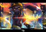  1girl backlighting bubble highres inkling kashu_(hizake) letterboxed outdoors solo splatoon standing twilight 