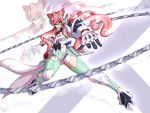  10s 1girl aoi_yuu_(komeda_yuu) commentary_request covered_navel foreshortening full_body gluteal_fold green_eyes hair_between_eyes headgear highres leotard maria_cadenzavna_eve open_mouth pink_hair senki_zesshou_symphogear solo thigh-highs whip zoom_layer 