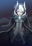  1girl black_eyes black_gloves black_hair cape chains commentary_request cowboy_shot empty_eyes gloves highres kido_airaku long_sleeves looking_at_viewer made_in_abyss multicolored_hair ozen pants solo two-tone_hair whistle white_hair 