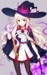  1girl absurdly_long_hair black_hat black_legwear blonde_hair blue_eyes blush cookie_run eyebrows_visible_through_hair hat long_hair looking_at_viewer moffle_(2019) pantyhose parted_lips short_sleeves smile solo very_long_hair witch_hat 