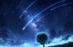  commentary_request czy_(2894456992) grass highres light_particles milky_way night night_sky no_humans original outdoors scenery shooting_star sky star_(sky) starry_sky tree 